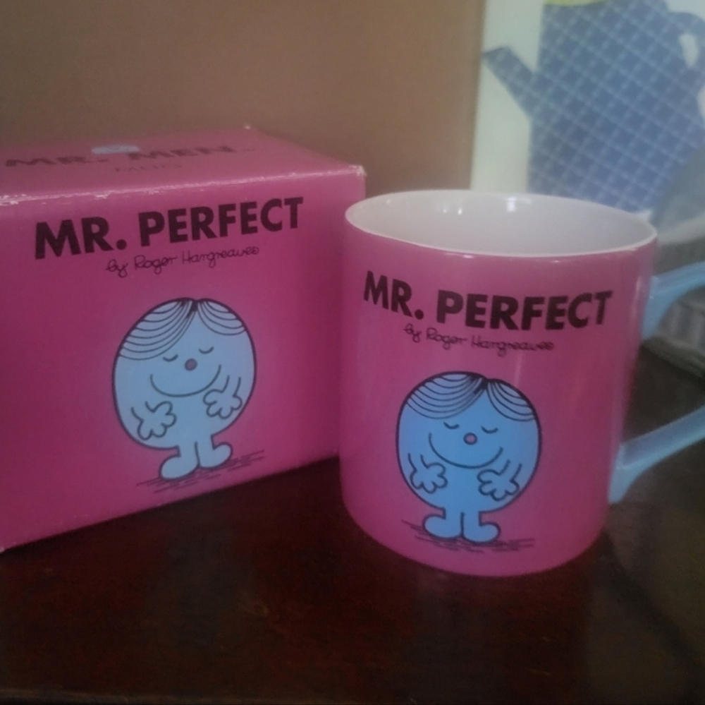 Mr. Perfect Pink Mug with Blue Handle